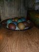 Primitive Large Metal Trencher / Bowl,  Filled W/ Lg.  Painted Egg Gourds,  Spring Primitives photo 4