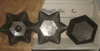 3 Vintage Country Primitive Tin Cake Pans Stars/swans Down Hexagon photo