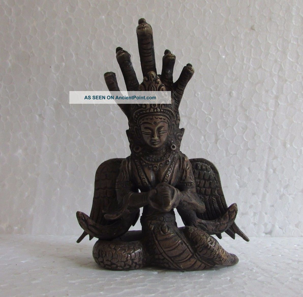 Vintage Handcrafted Snake Nag Kanya Goddess Mansa Brass Sculpture Statue India photo