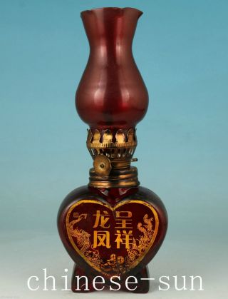 Usable Chinese Old Glass Handmade Painting Statue Oil Lamp photo