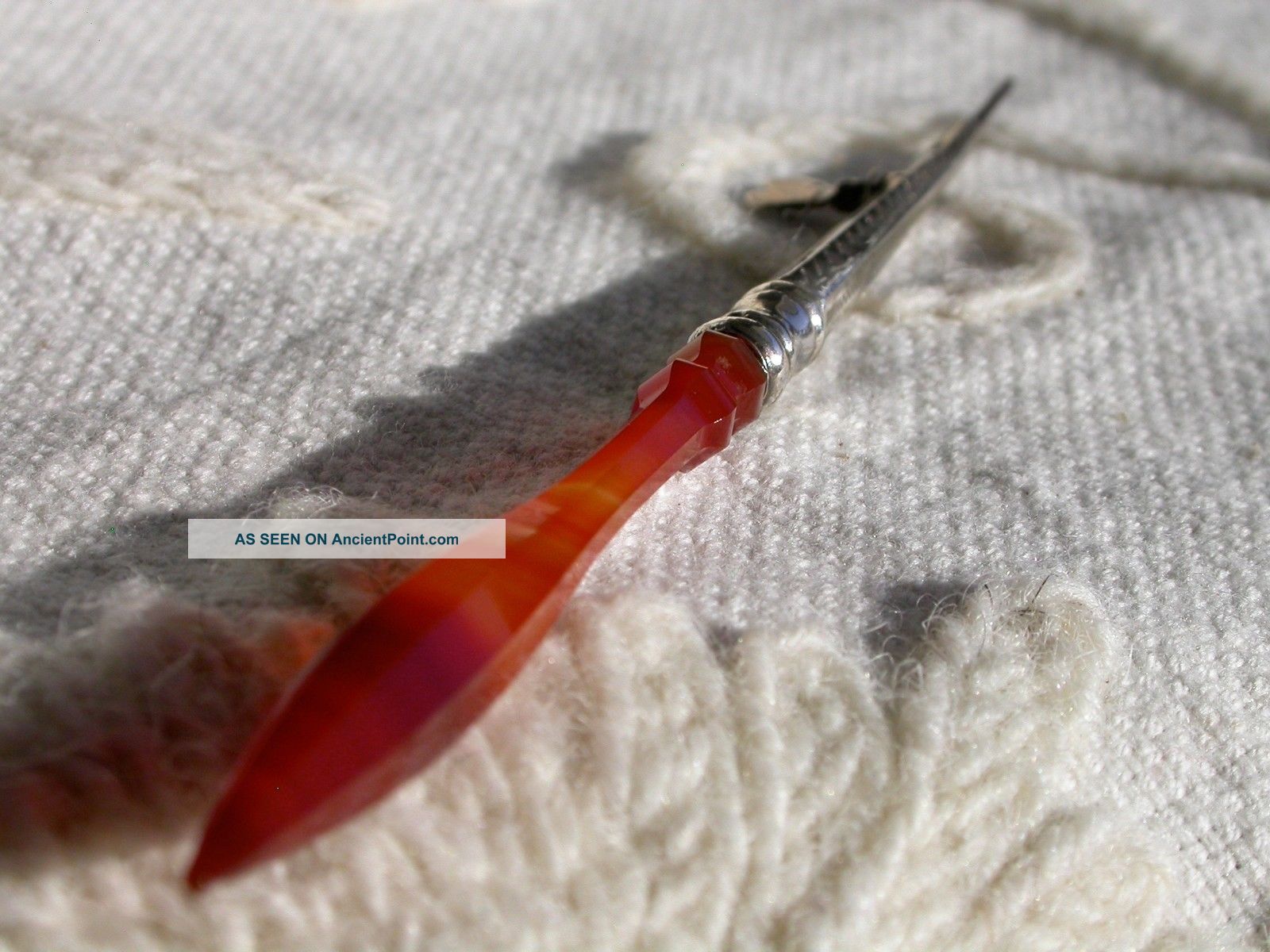 Antique Dutch Silver Tambour / Crochet Hook With Red Agate Handle C 1880 Other Antique Sewing photo