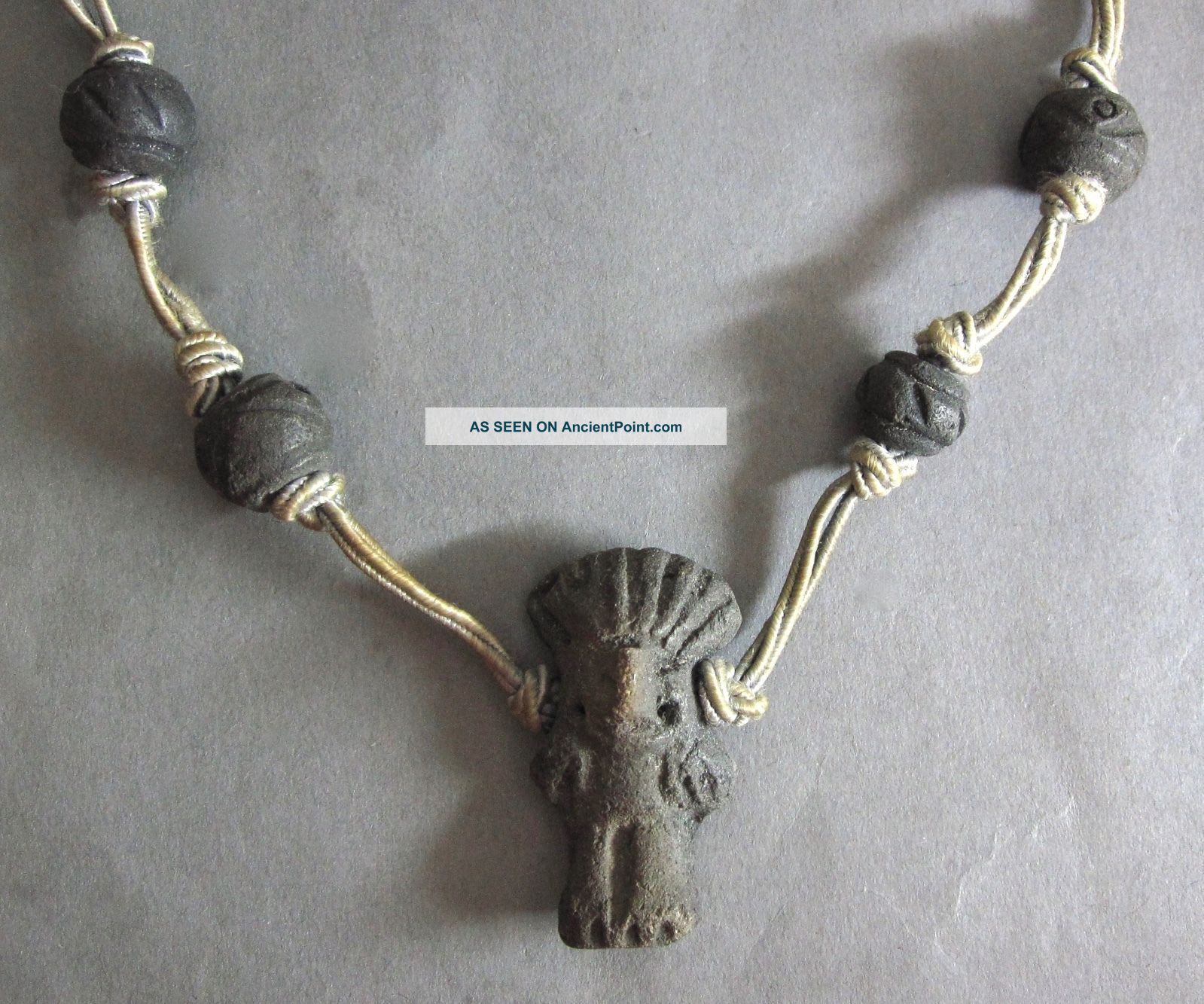 Pre Columbian Terracotta Deity & Spindle Beads Necklace 17” 16g The Americas photo