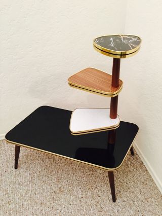 Mid Century German Plant Stand Kidney Side Table Display Space Age Eames Panton photo