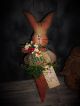 Primitive 12x5in Bunny In A Carrot Hanging Spring Country Rusty Old Doll Primitives photo 1