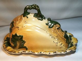 Antique Large Victorian Porcelain Covered Cheese Butter Tray Dish Shell Embossed photo