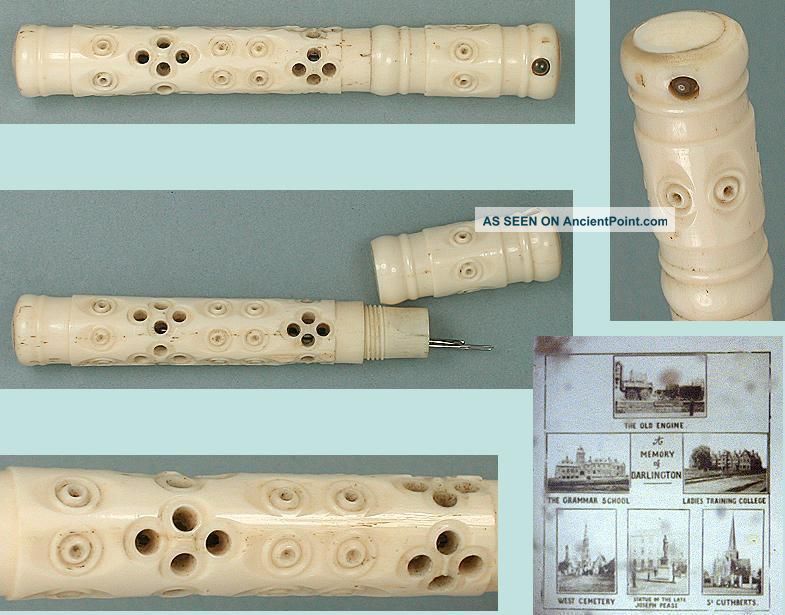 Antique English Carved Bone Needle Case W/ Stanhope Darlington Circa 1890 Needles & Cases photo