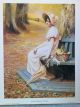 Large Old Vintage Henniker Art Print Gathering Primroses C19th Victorian Lady Victorian photo 1