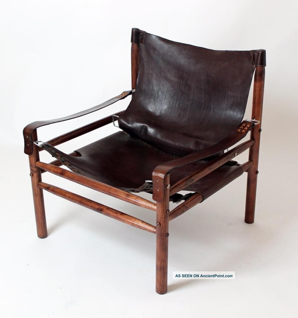 Vintage 1970 ' Hungarian Leather Safari Armchair In Manner Of Arne Norell 1900-1950 photo