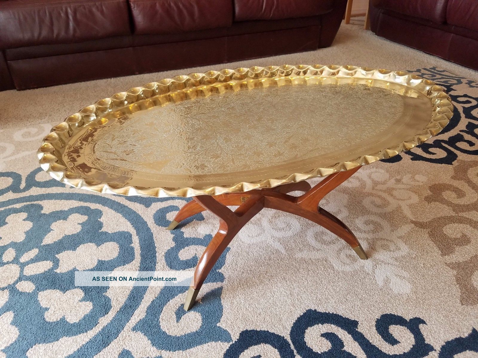 14791 Vintage Middle Eastern Brass Coffee Table / Tray Moroccan Post-1950 photo