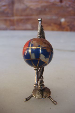 Rare Sterling Silver Lapis Stone Inlay World Globe Miniature Handcraft Statue photo