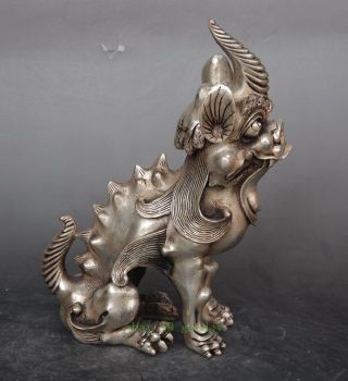 Chinese Old Tibet Antique Silver Plating Hand Engraving China Unicorn Statue Du photo