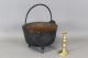 Rare Large Size 18th C Cast Iron Hanging Tall Footed Pot In Old Painted Surface Primitives photo 1