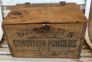 Rare Antique Wooden Dr.  Baker ' S Powders Hinged Crate photo