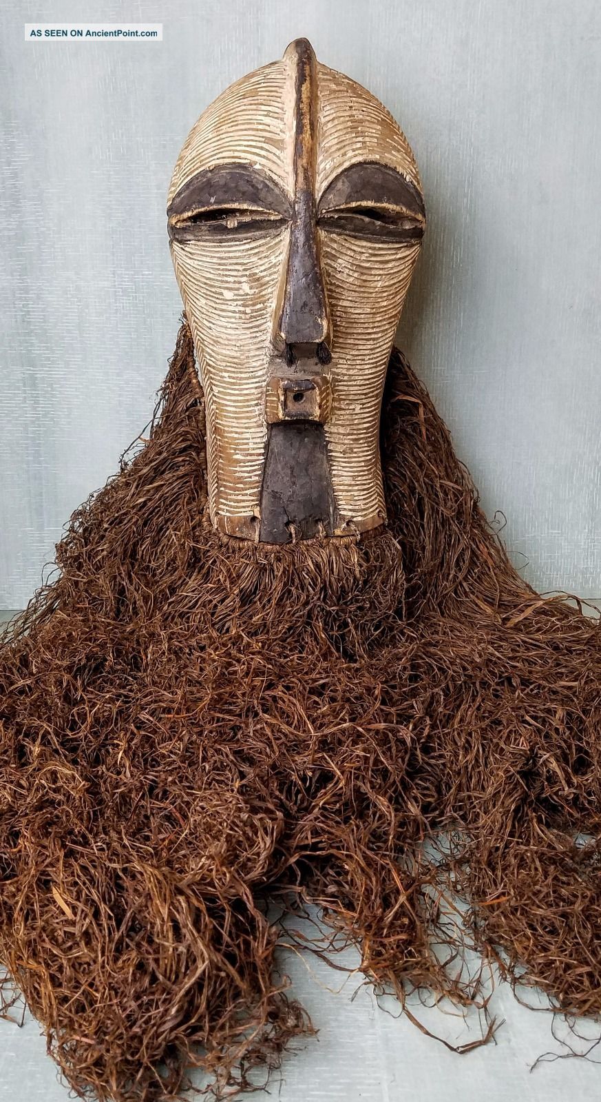 Museum Quality Antique Songye Kifwebe Mask With Very Long Raffia Masks photo