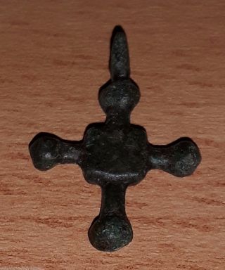Templar Knights Ancient Bronze Cross Amulet / Pendant Circa 1100 Ad photo