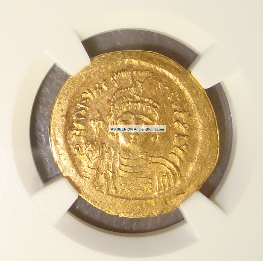 Ad 582 - 602 Maurice Tiberius Ancient Byzantine Gold Solidus Ngc Au 4/5 3/5 Byzantine photo