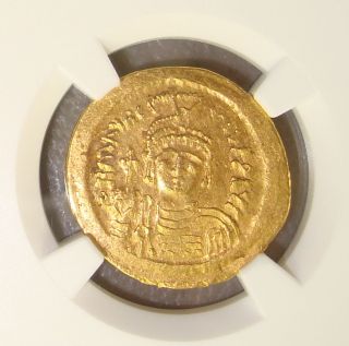 Ad 582 - 602 Maurice Tiberius Ancient Byzantine Gold Solidus Ngc Au 4/5 3/5 photo