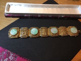 Chinese China Export Jade Silver Gilt Bracelet Jewelry photo