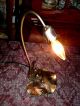 Tiffany/art Nouveau Style Double Lily Table Lamp On Platform Footed Bronze Brass Lamps photo 5