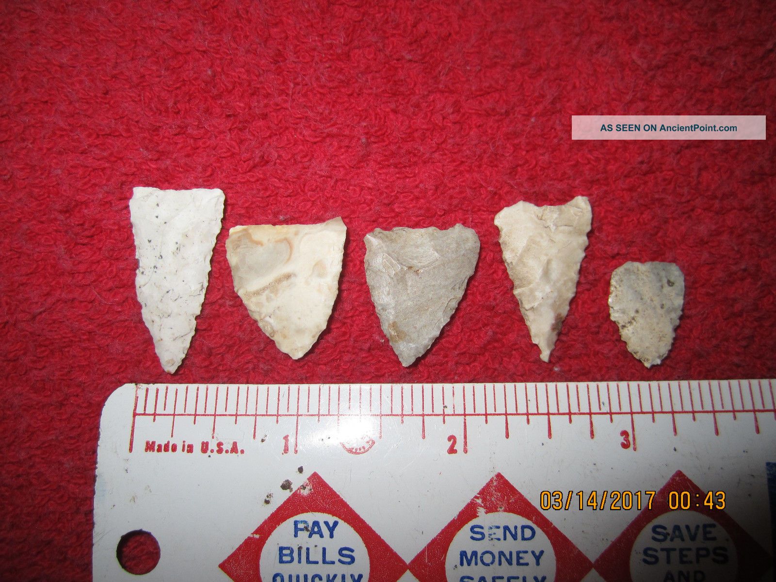 6 Assorted Materials Triangular Arrowheads (ne End Of Mud Lake,  Wisconsin) The Americas photo