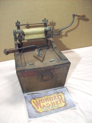 1904 Wonder Washer Salesman Sample Washing Machine W/wringer Hand Operated Rare photo