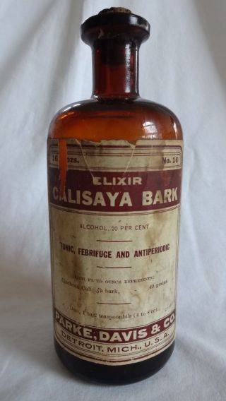 Antique Parke Davis Apothecary Medicine Elixir Bark Extract Mouth Blown Bottle photo