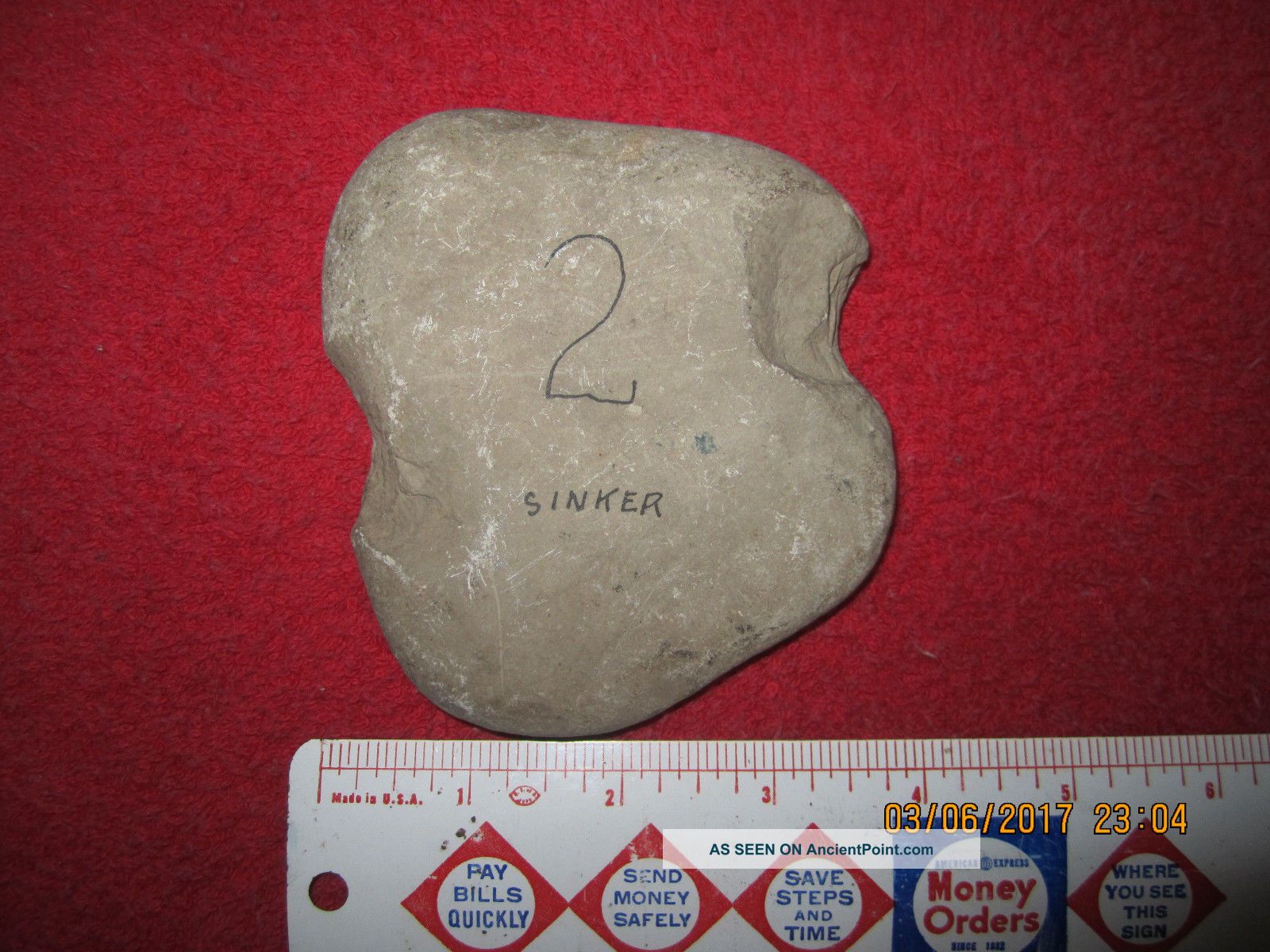 Notched Hard Stone Net Weight (sinker) (aztalan,  Jefferson County,  Wisconsin) The Americas photo