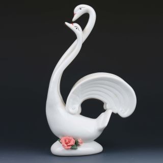 Chinese Dehua Porcelain Handwork White Swan Statues G240 photo