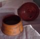 Antique Treen Ware Turned Wood Sewing Thread Floss Box Orig Mustard Yellow Paint Boxes photo 3