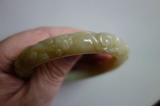 Old Fine Art Chinese Hetain Jade Bangle Carved Dragon And Ruyi Cloud photo
