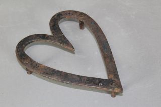 Very Rare 18th C Decorated Wrought Iron Heart Trivet Rare Small Size Old Surface photo