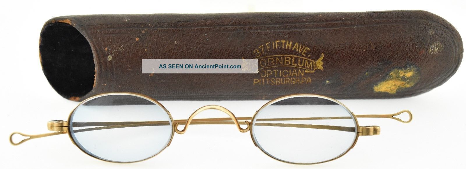 Antique Eyewear,  14k Gold Spectacles W/oval Blue Tinted Lenses Signed J.  Diamond Optical photo