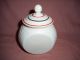 Vtg Art Deco Milk Glass Rounded Canister With Lid Red - Black Design Tulips Art Deco photo 4