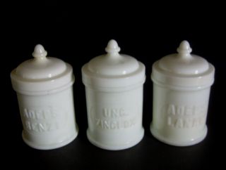 3 Antique Whitall Tatum Co Apothecary Jars Chemical Milk Glass Pharmacy Bottle photo