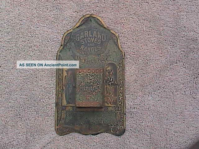 Garland Stoves Early Tin Litho Antique Advertising Match Holder Stoves photo