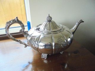 Large Antique Cavalier Silver Plated On Copper Tea Pot photo