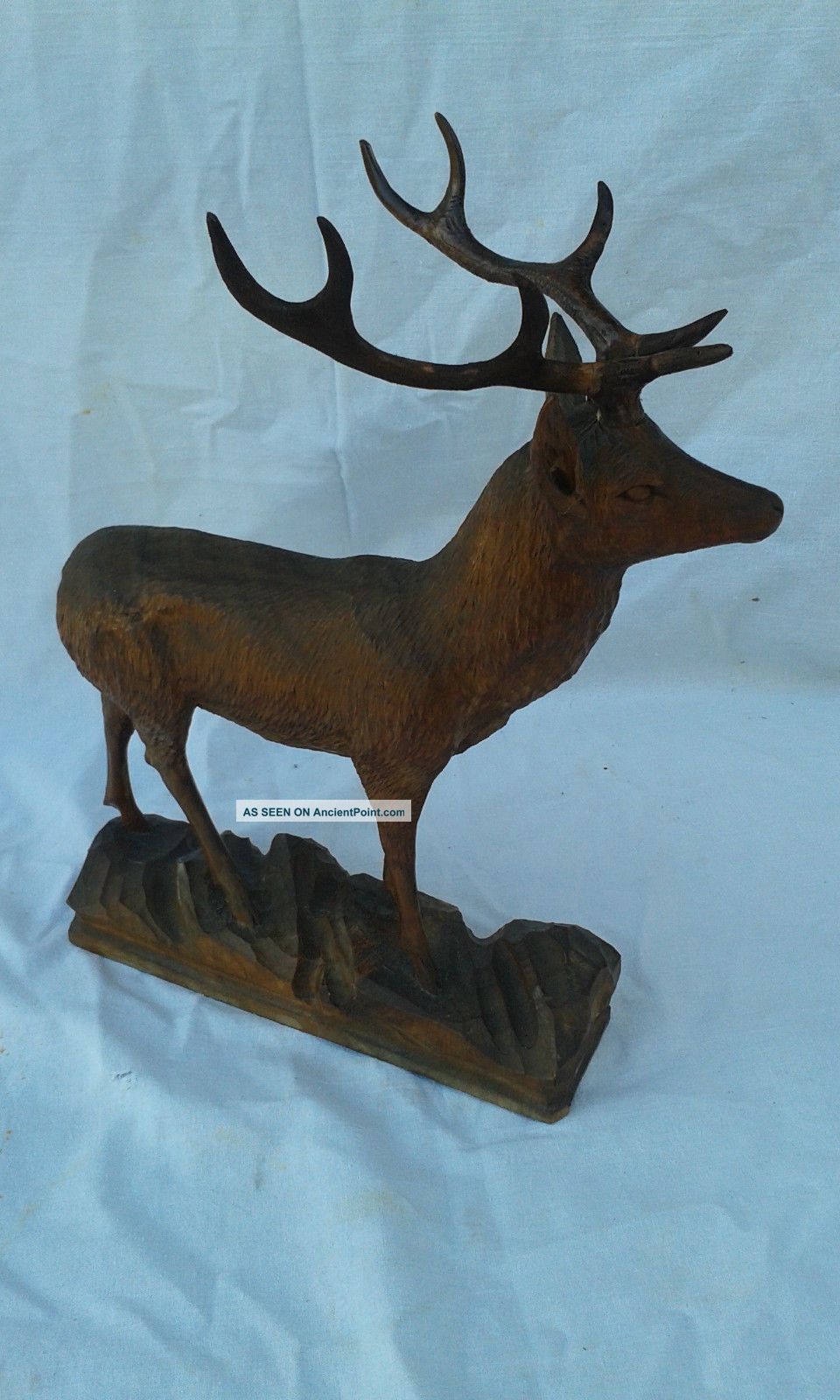 Antique Black Forest Wood Carved Roe Deer Stag Statue,  Sculpture Carved Figures photo