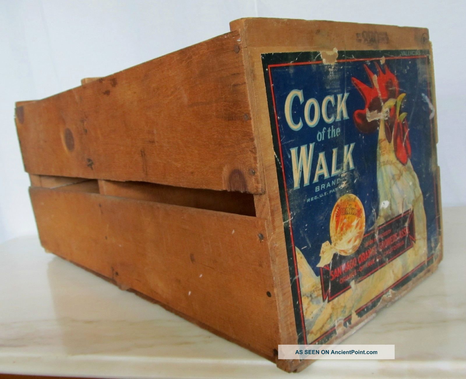 Vintage Wooden Divided Fruit Crate Cock Of The Walk Brand - Sunkist - California Boxes photo