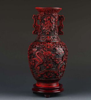 Oriental Vintage Delicate Lacquer Hand - Carved Dragon Vase Gd0310 photo