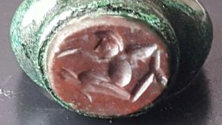 Roman Style Bronze Intaglio Seal Ring With Jasper Stone - Wearable photo