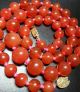 Vintage Chinese Cherry Red Carnelian Agate 14 Mm Bead Hand Knotted Necklace Necklaces & Pendants photo 1
