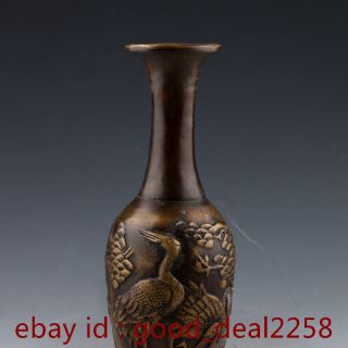 Chinese Bronze Handmade Carved Cranes & Pine Vase W Xuande Mark 1108 photo