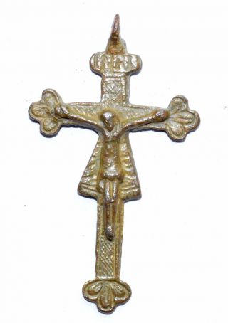 Tudor Period Bronze Cross Pendant W/ Crucified Jesus - Historical Gift - St46 photo