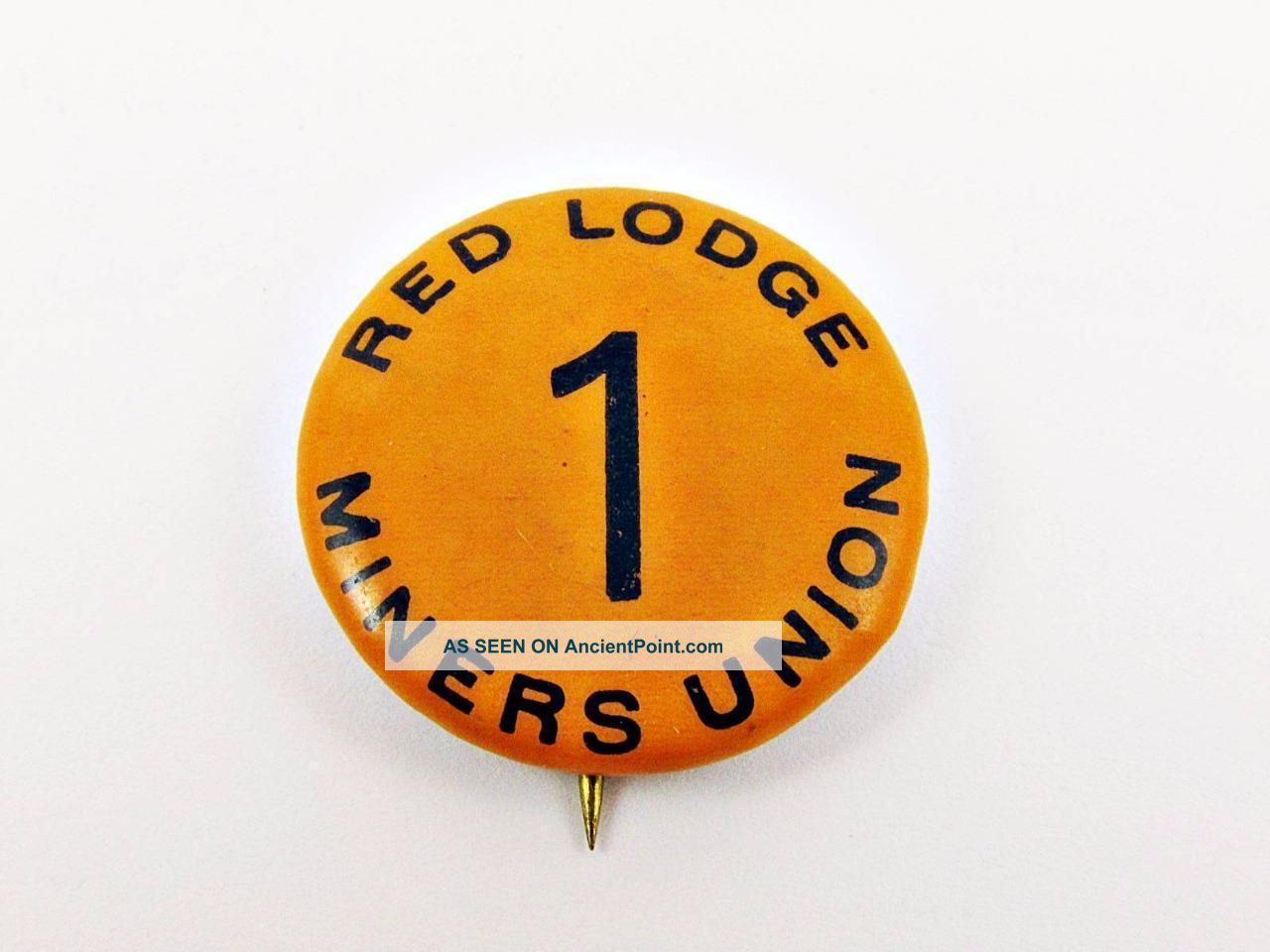 Antique Red Lodge 1 Montana Miners Mining Union Souvenir Pin Pinback Button Mining photo