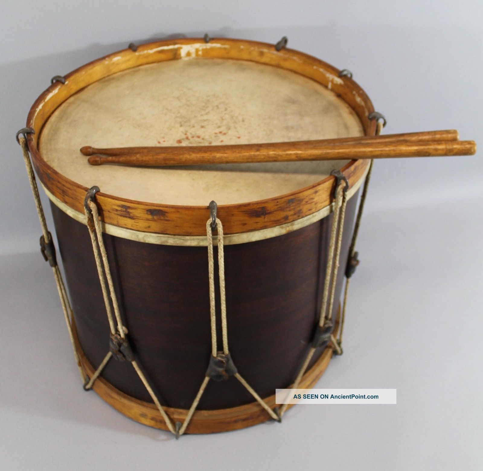Antique Circa 1900 Mahogany Parade Drum Percussion photo