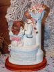 Vintage Courting Couple Statue Seeme Figurine Porcelain Bisque W/ Wood Base Figurines photo 2