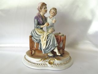 Vintage Capodimonte Porc.  Figurine Mother With Child Made In Italy By V.  Lamagna photo