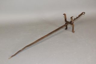 Extremely Rare 18th C Double Footed Wrought Iron Skewer Or Spit In Great Patina photo