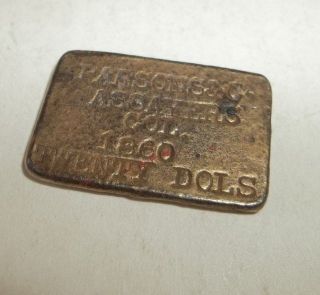 Antique 1860 Assayers 20 Dollars Weight Token Tag For Scales photo