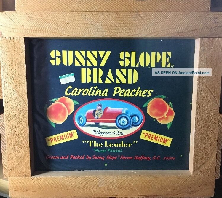 Wood Peach Crate Vtg Sunny Slope Farms Gaffney Sc Race Car 1960 Caggiano & S Box Boxes photo